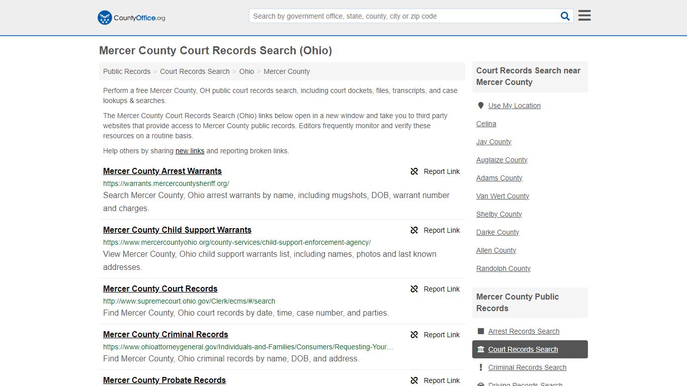 Mercer County Court Records Search (Ohio) - County Office